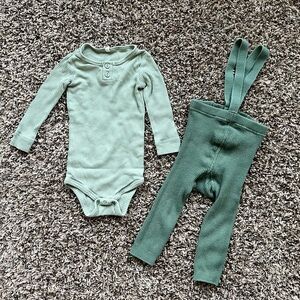 Green Ribbed Kids One Piece Set